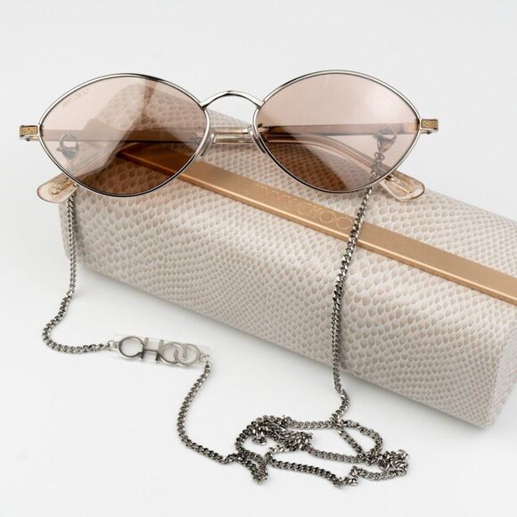 NEW Jimmy Choo SONNY/S  9F6/2S Peach Palladium Pink Oval Metal CHAIN Women - Picture 3 of 15